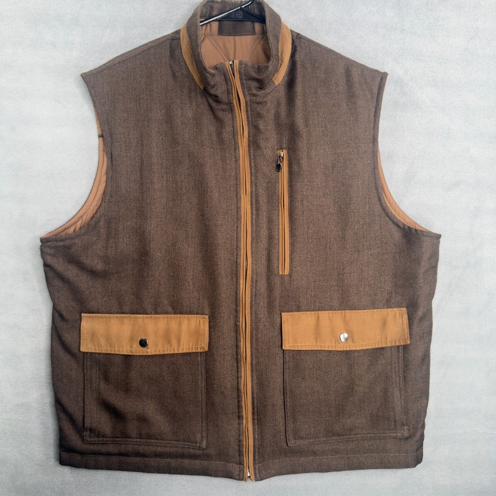 Cutter & Buck Mens‎ Reversible Full Zip Vest Tan Trim Outdoor L